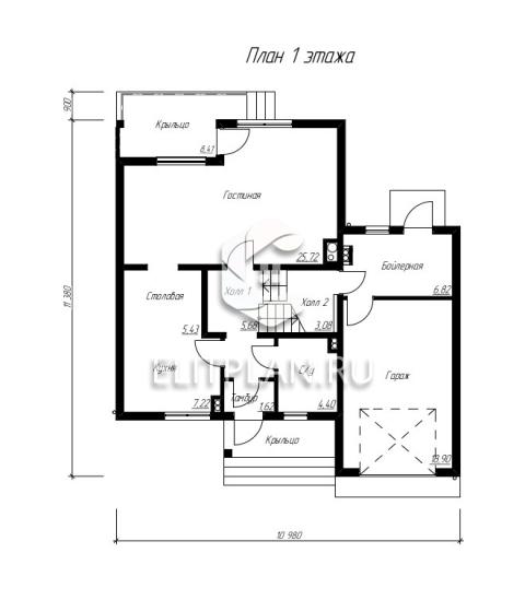 Проект одноэтажного дома с мансардой и гаражом E15 - План первого этажа