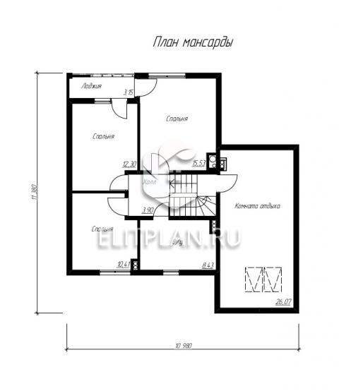 Проект одноэтажного дома с мансардой и гаражом E15 - План мансардного этажа