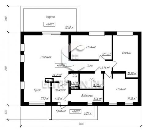 Проект удобного одноэтажного дома E150 - План первого этажа