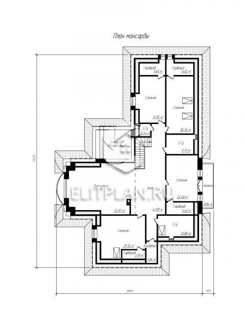 Проект одноэтажного дома с мансардой E152 - План мансардного этажа