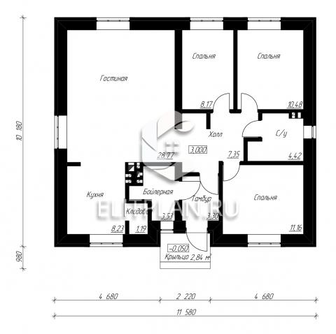 Проект индивидуального одноэтажного  жилого дома E157 - План первого этажа