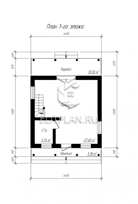 Проект коттеджа с мансардой с отделкой клинкерной плиткой и деревом E158 - План первого этажа
