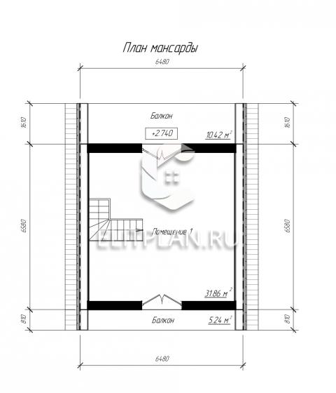 Проект коттеджа с мансардой с отделкой клинкерной плиткой и деревом E158 - План мансардного этажа