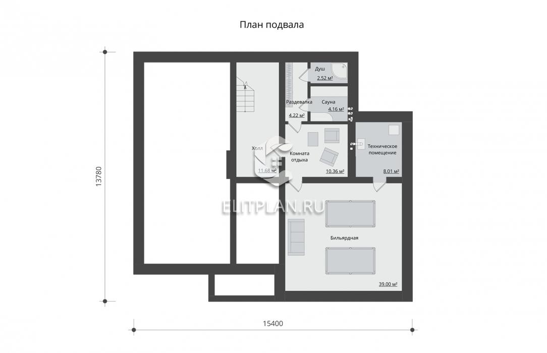 Проект особняка c цоколем и большим гаражом E160 - План цокольного этажа