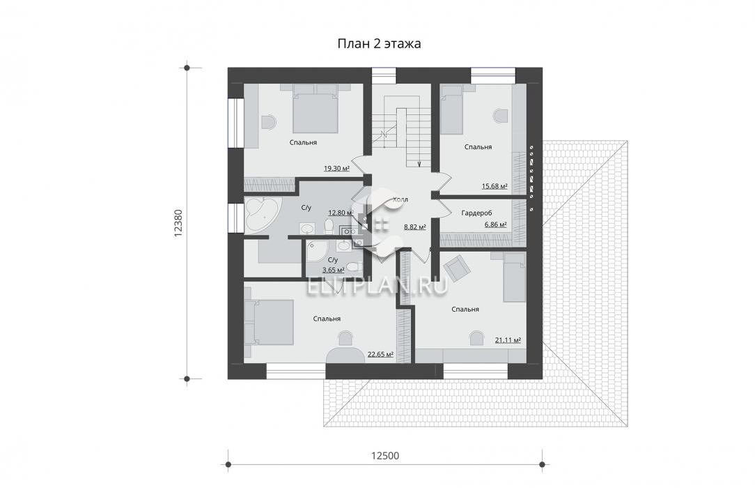 Проект особняка c цоколем и большим гаражом E160 - План второго этажа