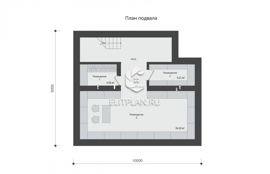 Проект коттеджа с цоколем и мансардой E161 - План цокольного этажа