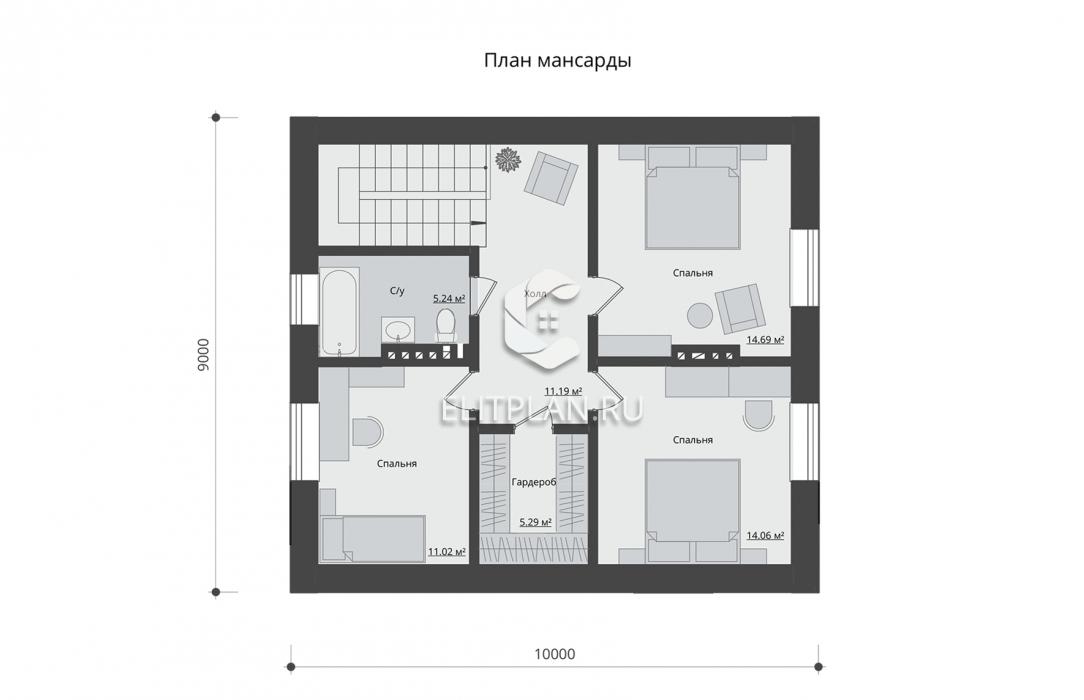 Проект коттеджа с цоколем и мансардой E161 - План мансардного этажа