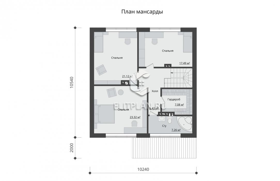 Одноэтажный коттедж с мансардой E162 - План мансардного этажа