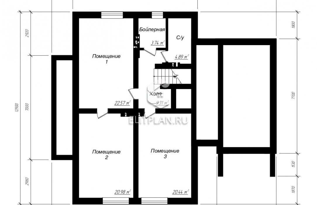 Популярный проект коттеджа с мансардой E163 - План цокольного этажа