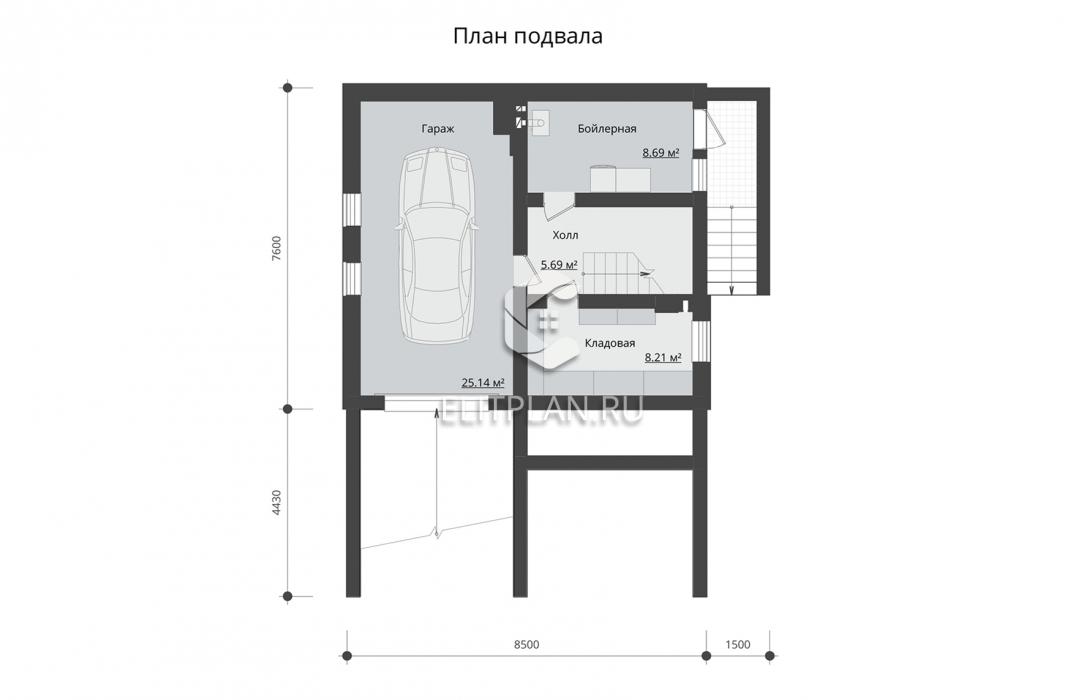 Проект комфортного дома с мансардой E164 - План цокольного этажа