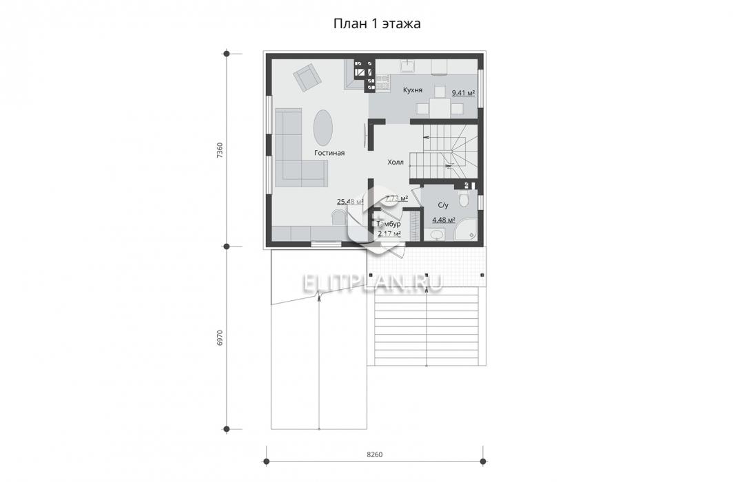 Проект комфортного дома с мансардой E164 - План первого этажа