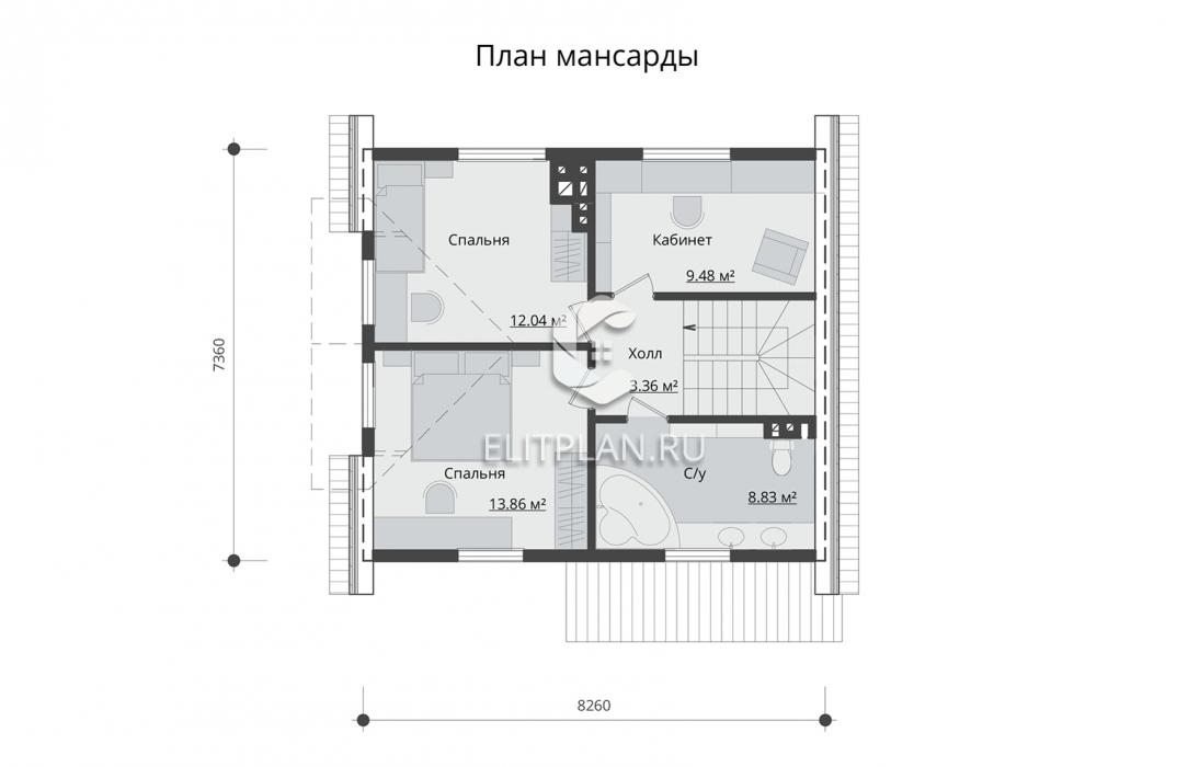Проект комфортного дома с мансардой E164 - План мансардного этажа