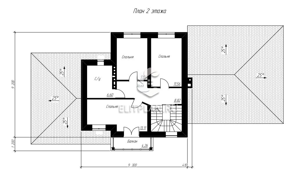 Проект двухэтажного дома с необычной террасой E168 - План второго этажа