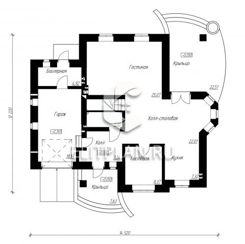 Дом с мансардой с полукруглой террасой E17 - План первого этажа