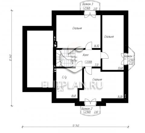 Дом с мансардой с полукруглой террасой E17 - План мансардного этажа