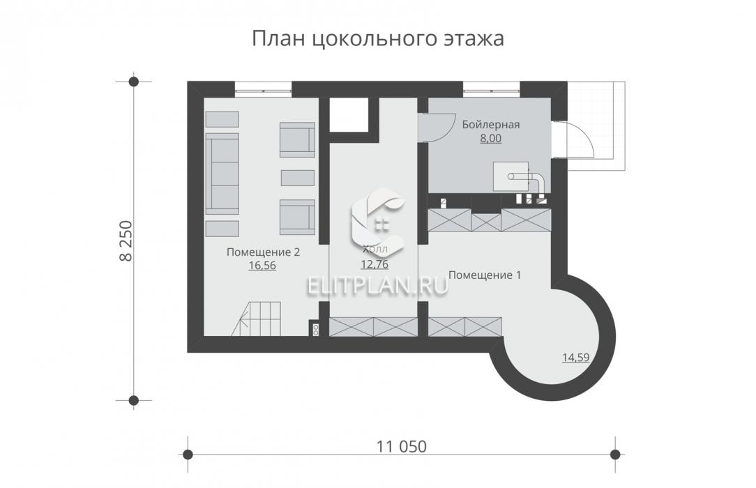 Проект двухэтажного дома с цокольным этажом E171 - План цокольного этажа