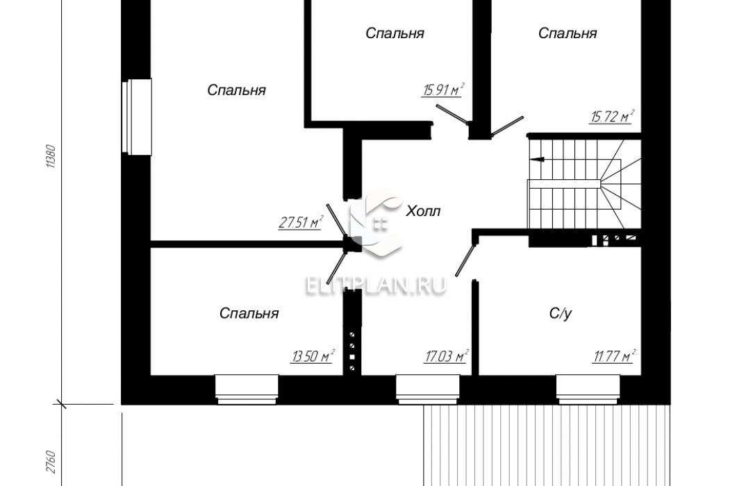 Проект загородного двухэтажного коттеджа E173 - План второго этажа