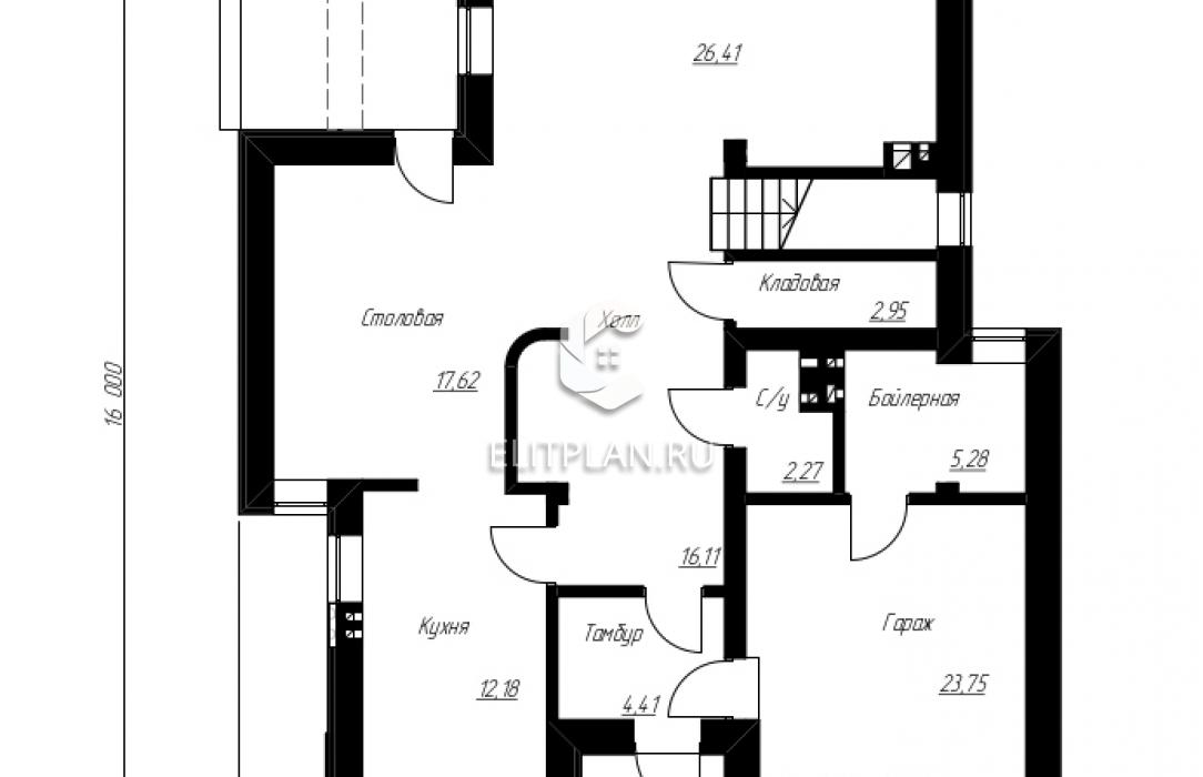 Двухэтажный дом с гаражом и террасой E174 - План первого этажа