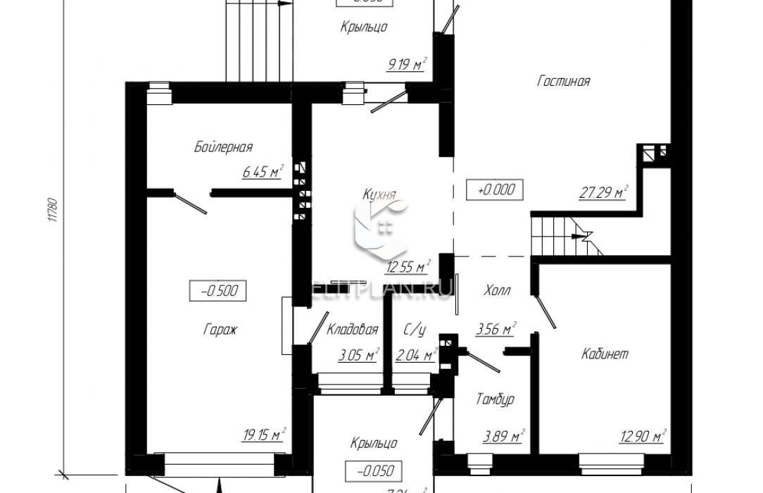 Проект двухэтажного дома с гаражом и балконом E179 - План первого этажа