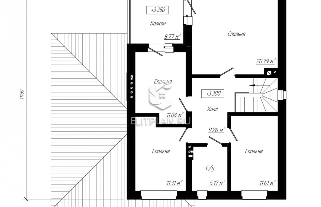 Проект двухэтажного дома с гаражом и балконом E179 - План второго этажа