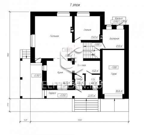 Одноэтажный дом с мансардой, гаражом и большой террасой E18 - План первого этажа