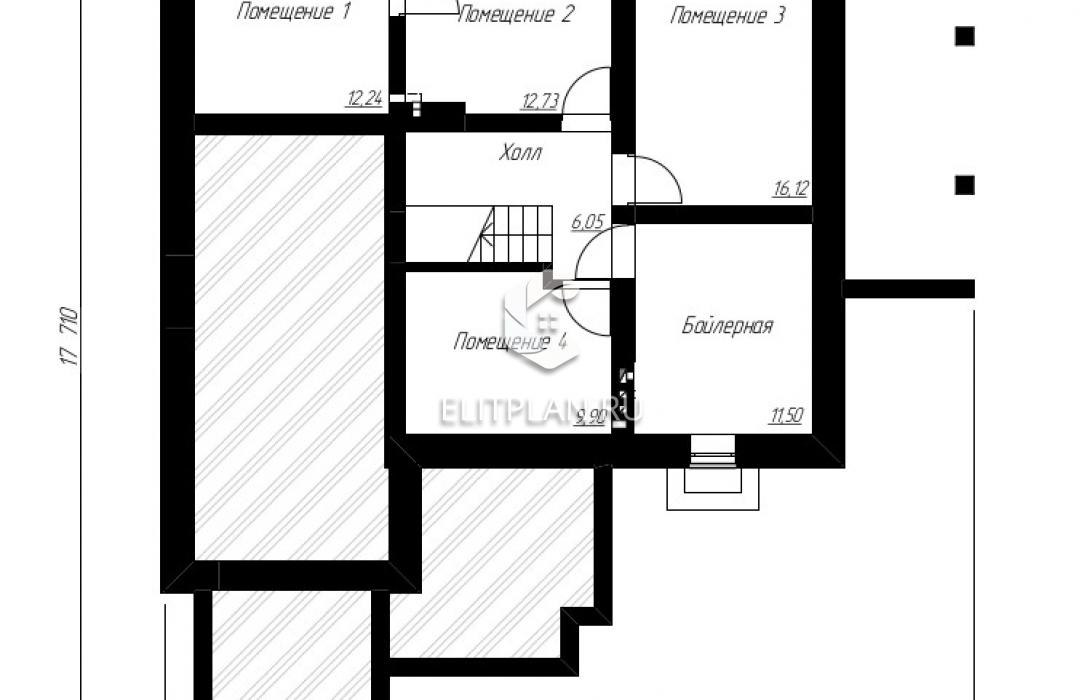 Проект разноуровневого дома с мансардой и подвалом E181 - План цокольного этажа