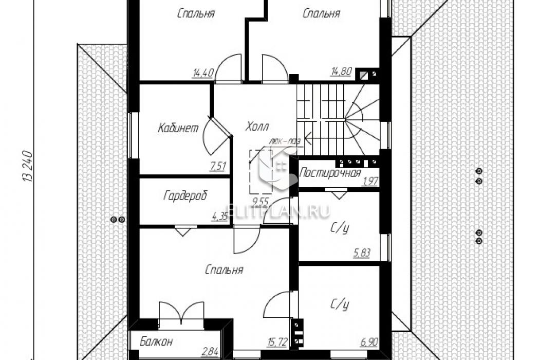 Проект двухэтажного дома с подвалом и большим гаражом E182 - План второго этажа