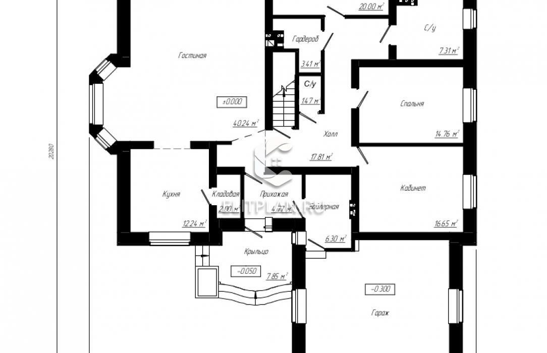 Проект дома с эркером и гаражом E183 - План первого этажа