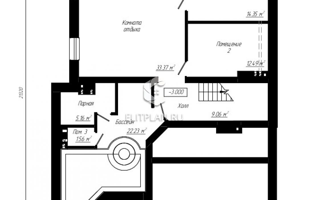 Двухэтажный дом с подвалом, бассейном, гаражом на 2 машины E184 - План цокольного этажа
