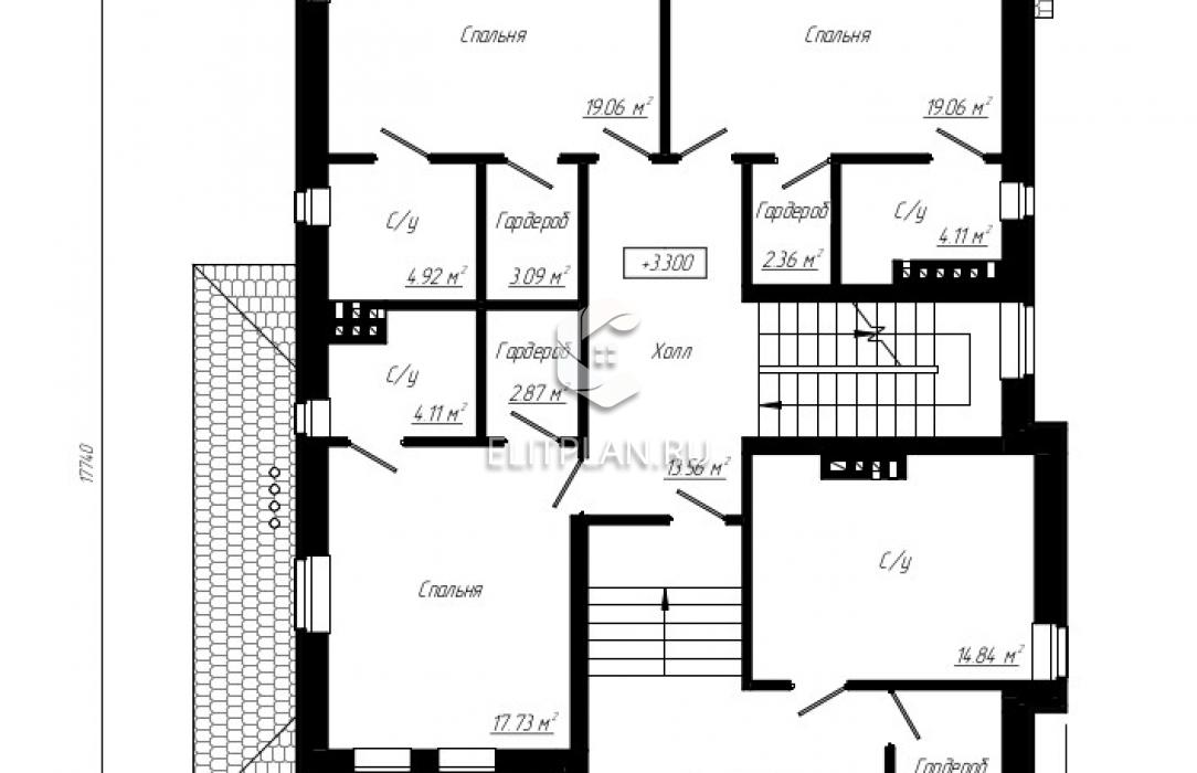 Двухэтажный дом с подвалом, бассейном, гаражом на 2 машины E184 - План второго этажа