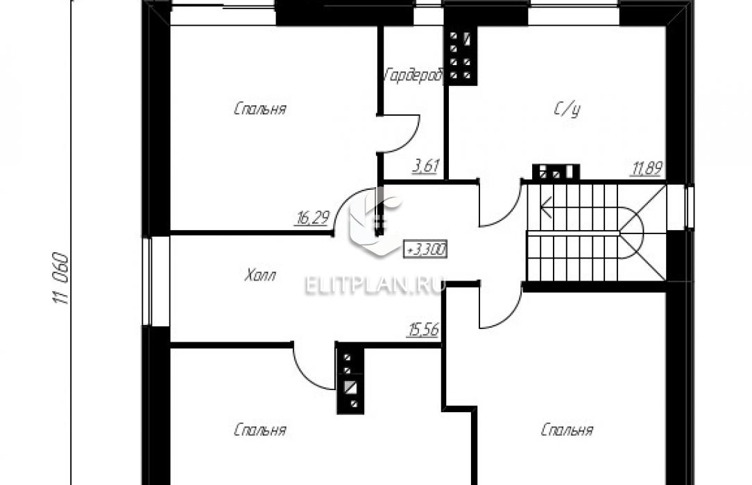 Двухэтажный дом с мансардой, подвалом, гаражом, террасой и балконом E185 - План второго этажа