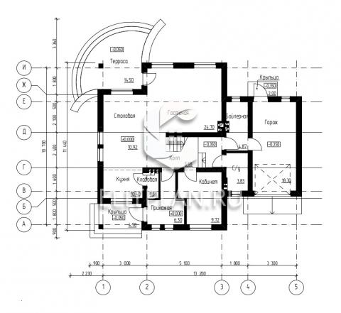 Просторный одноэтажный дом с мансардой E19 - План первого этажа