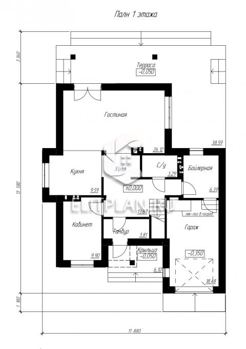 Двухэтажный дом с погребом и гаражом E20 - План первого этажа