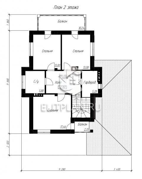 Двухэтажный дом с погребом и гаражом E20 - План второго этажа