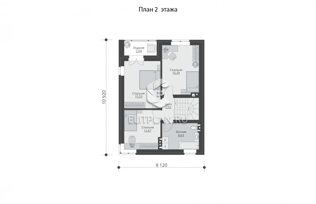 Двухэтажный дом с гаражом и террасой E204 - План второго этажа