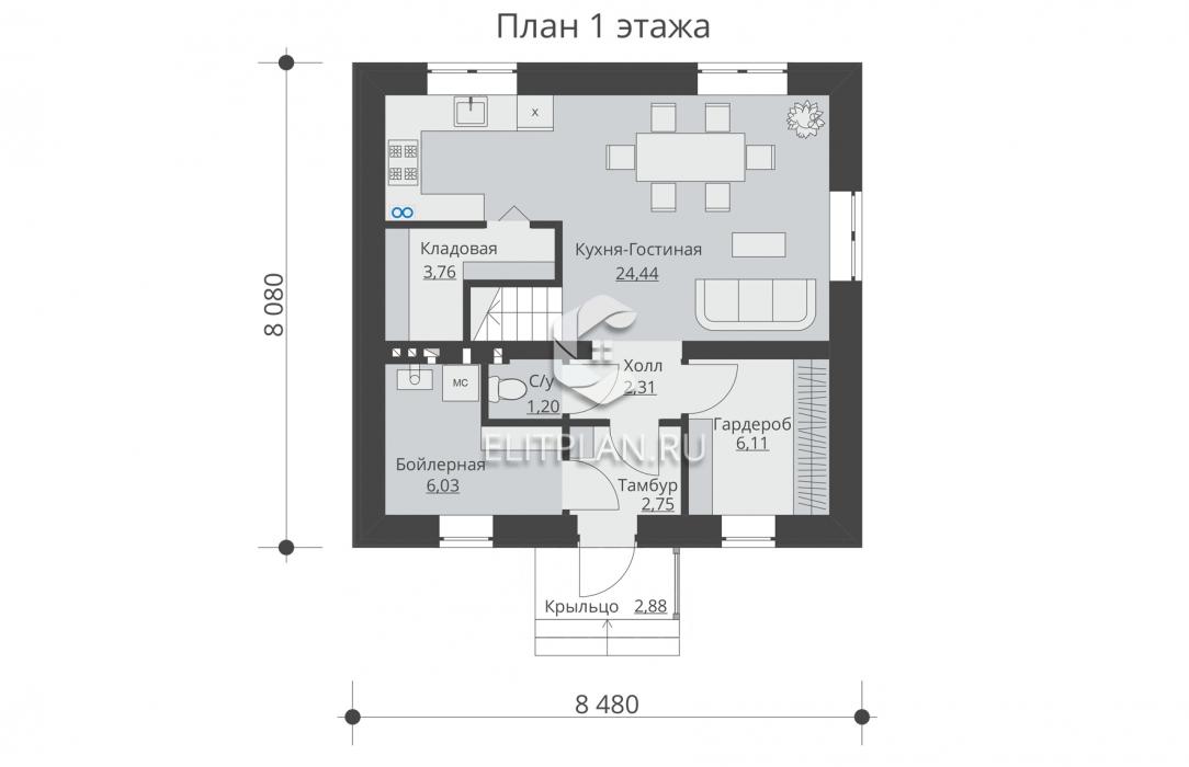 Одноэтажный дом с мансардой E208 - План первого этажа