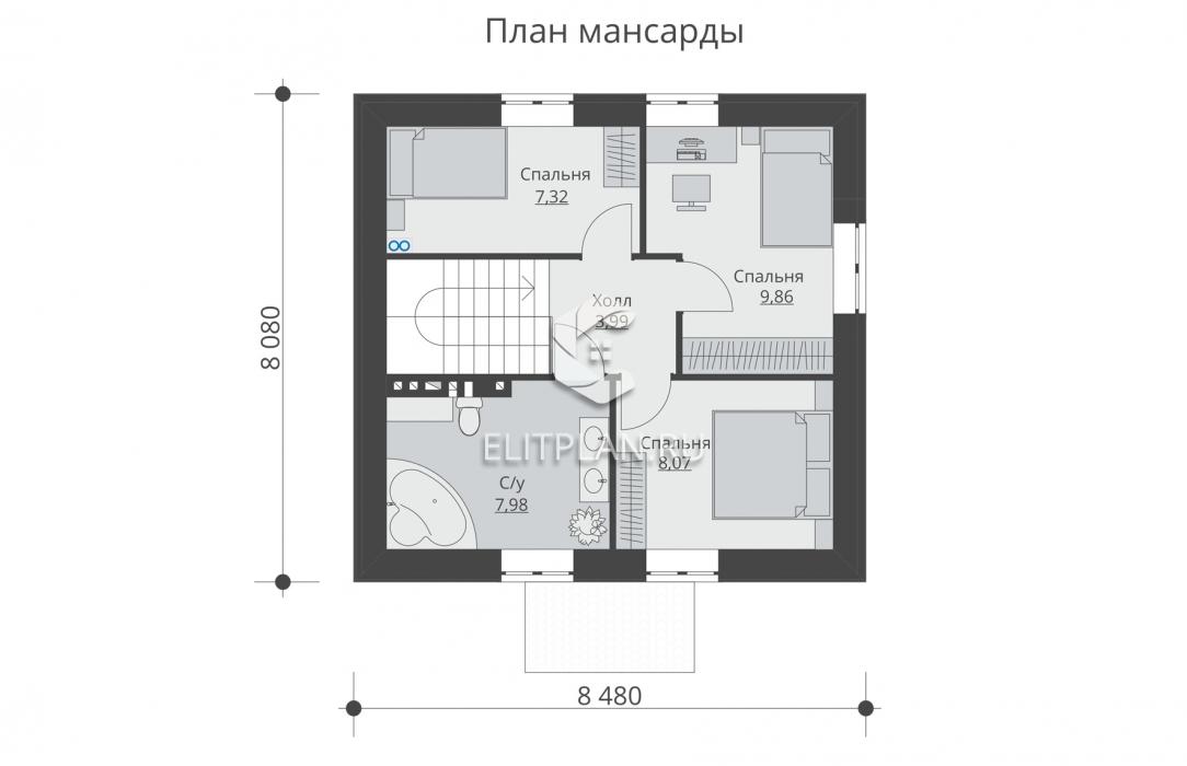 Одноэтажный дом с мансардой E208 - План мансардного этажа