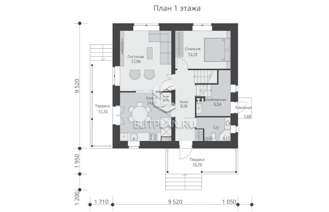 Двухэтажный жилой дом E209 - План первого этажа