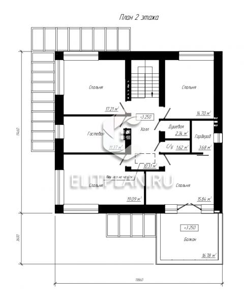 Проект двухэтажного дома с гаражом и витражами E22 - План второго этажа