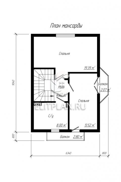 Проект одноэтажного дома с мансардой и эркером E23 - План мансардного этажа