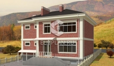 Проект стильного двухэтажного дома с цоколем. E33 - Вид 4