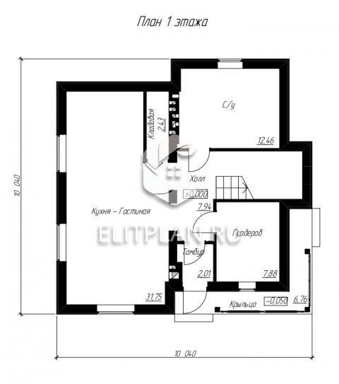Проект небольшого уютного одноэтажного дома с мансардой E34 - План первого этажа