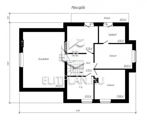 Проект одноэтажного дома с мансардой, террасой и гаражом на две машины E35 - План мансардного этажа