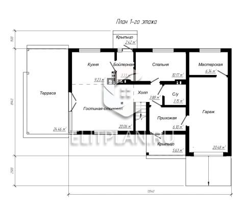 Проект двухэтажного дома с террасой E4 - План первого этажа
