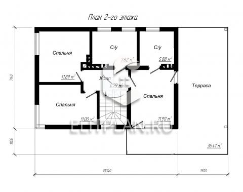Проект двухэтажного дома с террасой E4 - План второго этажа