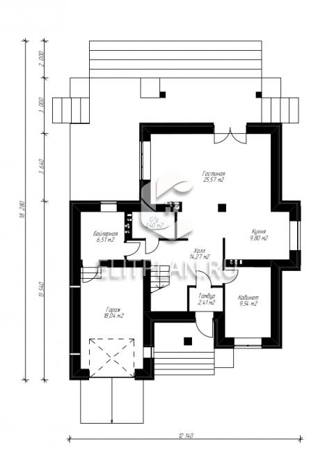 Двухэтажный дом из керамзитобетона E41 - План первого этажа