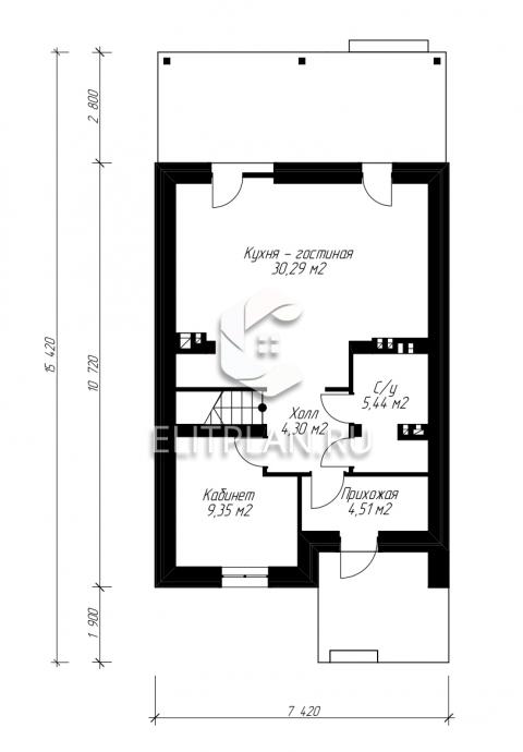 Проект дома с мансардой E45 - План первого этажа