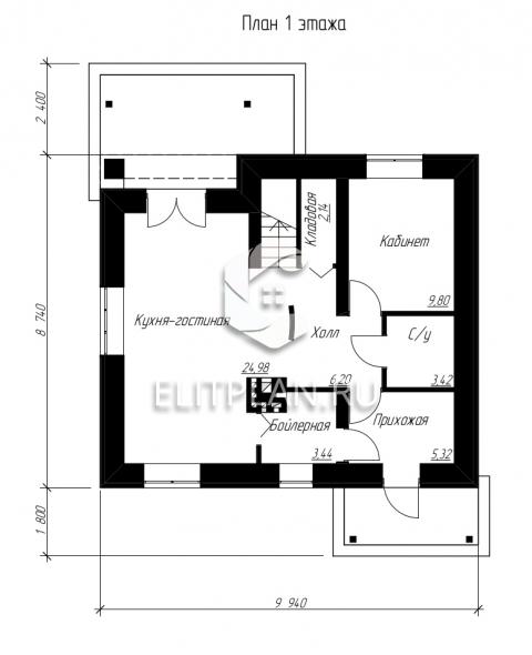 Проект комфортного дома с мансардой E46 - План первого этажа