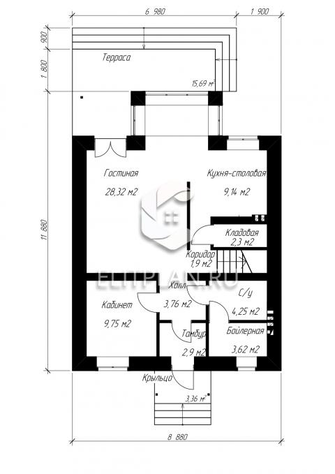 Проект двухэтажного дома E49 - План первого этажа
