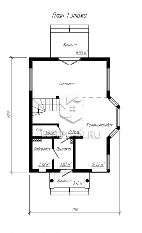 Проект компактного одноэтажного дома с мансардой и эркером E5 - План первого этажа